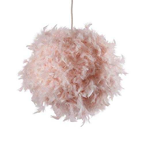 MiniSun Modern Pink Real Feather Ball Design Ceiling Pendant Light Shade - Complete with a 10w LED Bulb [3000K Warm White]