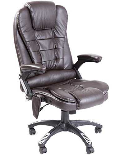 Leather high back reclining office / desk chair with massage and heat (Brown)