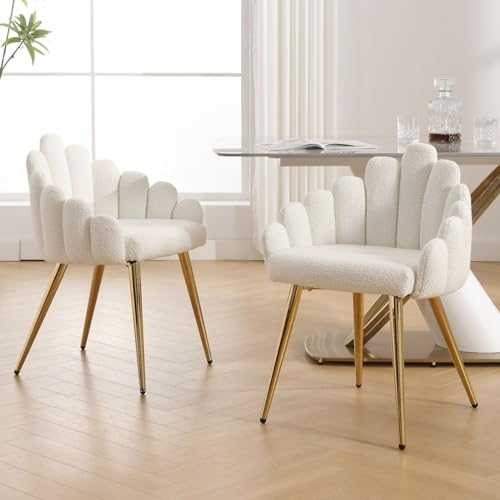 Wahson Modern Dining Chairs Set of 2 Faux Fur Kitchen Accent Chair with Golden Metal Legs, Upholstered Side Chairs for Dining Room/Restaurant, White