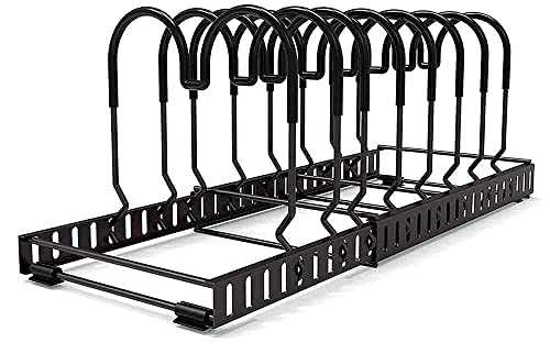 BBLHOME Pots and Pans Organizer 10 Adjustable Dividers Pot Lid Organizer Rack, Expandable Pan Holder for Kitchen Counter and Cabinet
