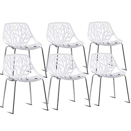 RONGW JKUNYU Chair Set of 6 Accent Armless Plastic Dining Room Side Chairs Modern White Chair HW59405-6 Kitchen (Color : White)