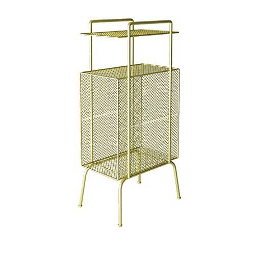 WINECO Wrought Iron Side Tables,Narrow Magazine Newspaper Rack Stylish Accent Sofa Side Tables for Home/Room/Office Metal End Tables with Storage Basket(Size:32 * 23 * 70CM,Color:Black) (Gold 32 * 23