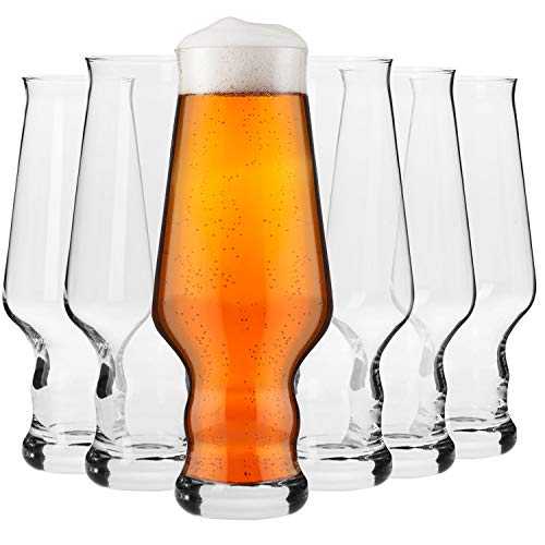 Krosno Tall Bar Lager IPA Craft Beer Glass | Set of 6 | 400 ML | Splendour Collection | Perfect for Home, Restaurants and Parties | Dishwasher and Microwave Safe