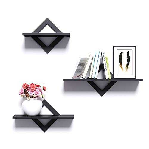 piorlado Floating Shelf Wall Mounted Shelves, Black Wall Shelves Set of 3 Modern Decorative Display Storage Shelves with Invisible Mounting for Bathroom, Bedroom, Office, Living Room, Kitchen,etc