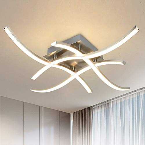 PADMA LED Ceiling Light Elegant Curved Design, Modern 18W LED Ceiling Lamp, Brushed Nickel Ceiling Lighting with 4X 4.5W 1400lm LED Boards, 3000K Warm White, Ceiling Fixture for Living Room Bedroom
