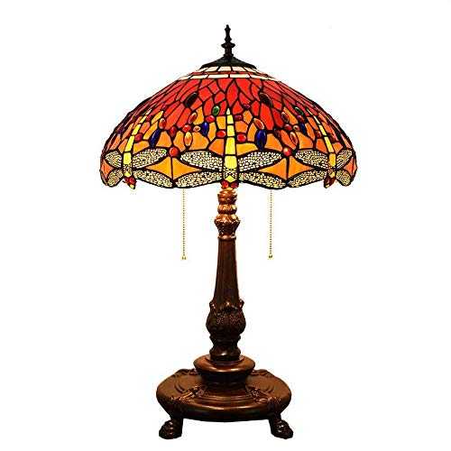 KELITINAus Red Dragonfly Style Decor Table Lamp Stained Glass Creative Restaurant Living Room Bedroom Bedside Table Lamp,Alloy Base