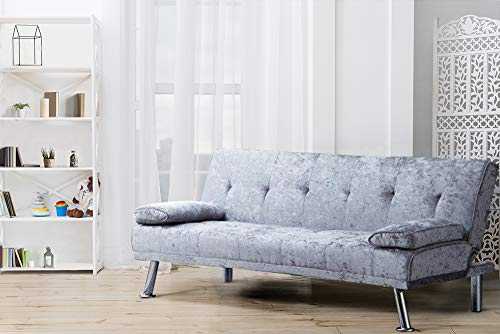 Comfy Living Stunning Crush Velvet Italian Designer Style Sofa Bed with Chrome Legs 4 Colours (Steel)