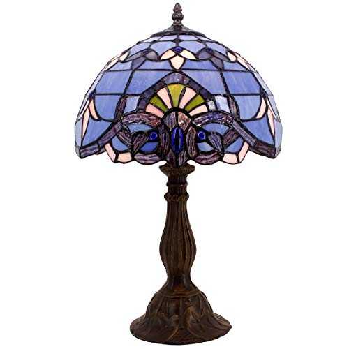 Blue Purple Baroque Tiffany Style Table Lamps Lighting W12H18 Inch Stained Glass Lampshade Antique Base For Living Room Bedroom Bedside Desk Lamp