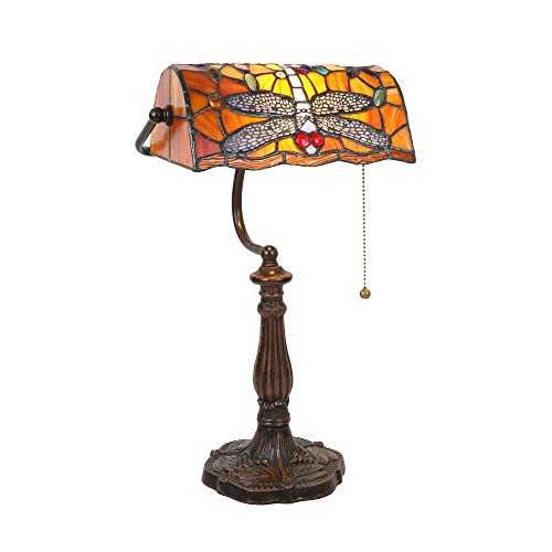 Tokira Vintage Tiffany Yellow Dragonfly Table Lamp for Living Room, 10 Inch European Style Stained Glass Bank Lights, Cosy Art Deco Standard Bedside Desk Lamp for Bedroom, Free LED Bulb