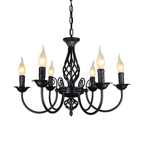 YXZQ Retro Chandelier Candle Rustic Traditional Pendant Lamp in Black Made of Metal & for Living Room Dining Room Hanging Lamp,Chandelier, Ceiling Light