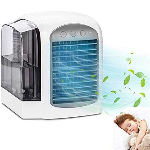 Air Cooler, 4 in 1 Personal Air Cooler Mobile Air Conditioners Adjustable with Led Light Water Tank Refrigeration Humidify fan Evaporative Air Cooler multifunction for Home and Office Use