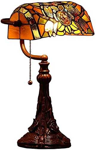KELITINAus Hand Made Glass Desk Lamp with Rural Retro Style Style Stained Glass Banker Table Lamp with 10-Inch Wide Lampshade, 17-Inch Tall
