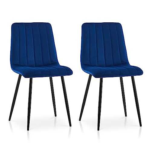 TUKAILAi 2 PCS Velvet Dining Chairs Kitchen Chairs Living Room Chairs with Sturdy Metal Legs Reception Chairs Set of 2 with Backrest and Padded Seat Blue