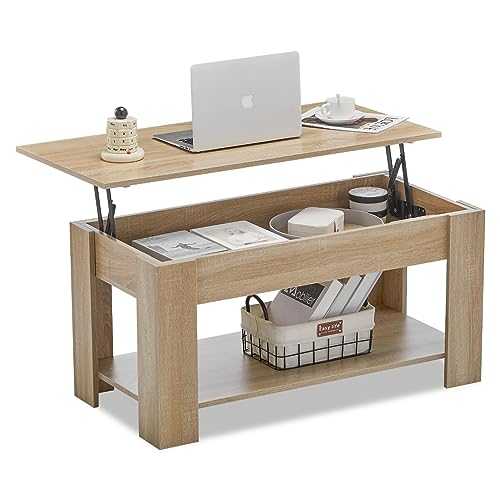 TUKAILAi Coffee Table with Storage Lift Top Coffee Table with Hidden Storage and Shelf Lifting Desktop Sofa Table for Home Office 100 x 50 x 42cm, Wood