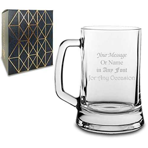 Personalised Engraved Glass Beer Stein, Gift Boxed, Personalise with Any Message for Any Occasion