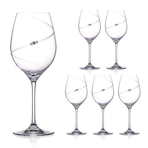 DIAMANTE Swarovski Red Wine Glasses - 'Silhouette' Design Embellished with Swarovski Crystals - Set of 6