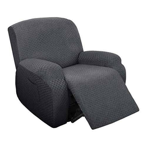 1 2 3 Seater Stretch Recliner Slipcover, Jacquard Armchair Covers Reclining Sofa Slipcover Anti-Slip Washable Recliner Chair Cover Recliner Cover-Dark gray-Single seat