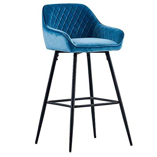 AINPECCA Bar stools Set of 1 Velvet Fabric Upholstered Seat with Backrest & Armrest Black Metal Legs Counter Breakfast Chairs Kitchen