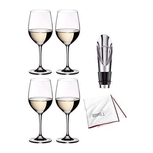 Riedel VINUM Viognier/Chardonnay Glasses, Set of 4 Includes Wine Pourer with Stopper and Riedel Polishing Cloth