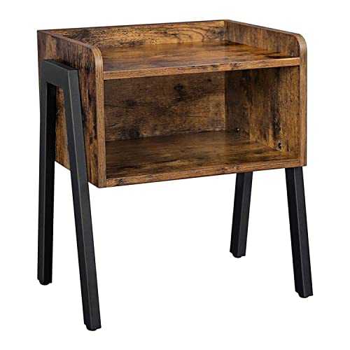 VASAGLE Bedside Table, Stackable Side Table with Open Compartment, Nightstand, End Table, Industrial Accent Furniture with Steel Legs, Rustic Brown and Black LET54X