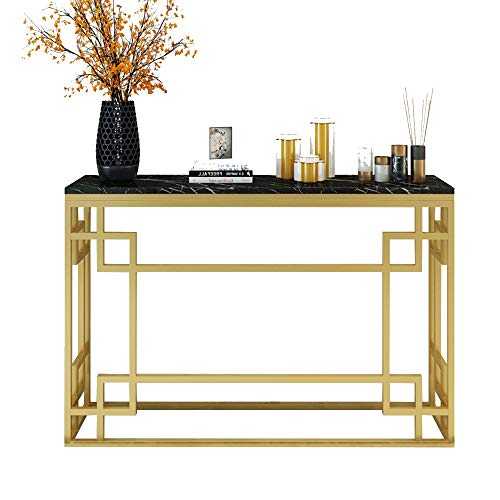OuPai Table Console Table，Marble Porch Table Strips Several Simple New Chinese Porch Cabinet Hotel End View Station Black/White 31 × 11 × 31inch for Living Room Bedroom (Color : Black)
