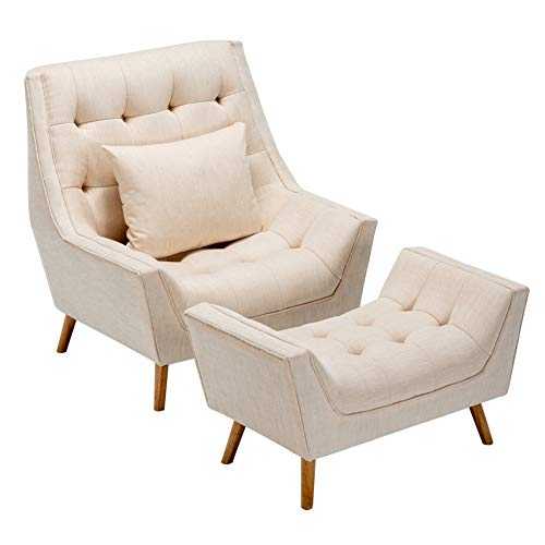 INMOZATA Recliner Armchair and Footstool Accent Tub Chair Beige Linen Fabric Wingback Occasional Sofa Lounge Chair with Solid Wood for Living Room Bedroom (Beige)