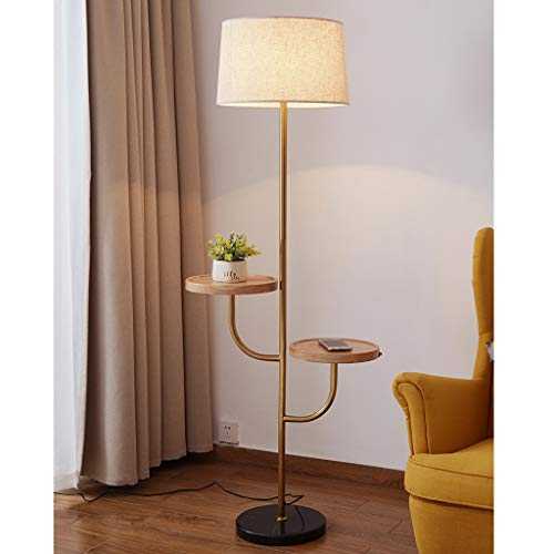 65" Side Table With Attached LED Lamp - End Table For Living Rooms – Floor Lamp With 2 Round Wooden Shelves, Features USB Charging Port, Bedside Table For Bedroom