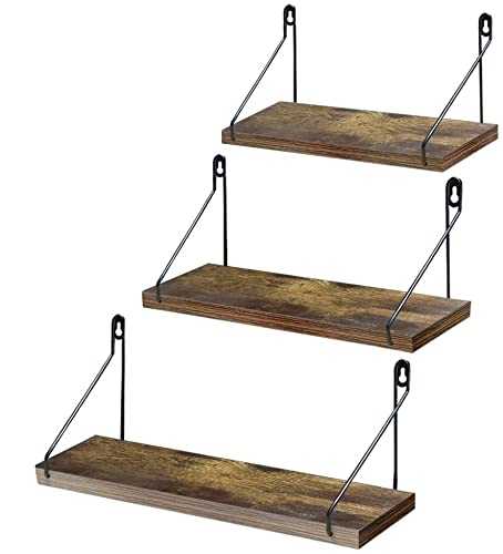 Amazon Brand - Umi Rustic Floating Shelf Metal Wire Wall Mounted Storage Shelves for Living Room Kitchen Office, 3 Pack