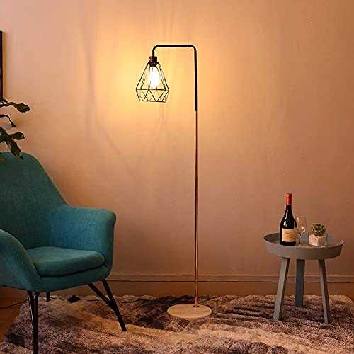 Warmiehomy Retro Floor Lamp with Metal Geometric Lampshade and Solid Marble Base, Induatrial Style (Gold & Black Pole+Black Shade)