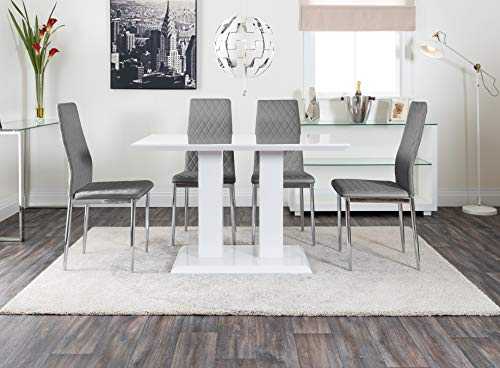 Furniturebox UK Imperia Modern White High Gloss Dining Table And 4 Stylish Contemporary Milan Dining Chairs Set (Dining Table + 4 Grey Milan Chairs)