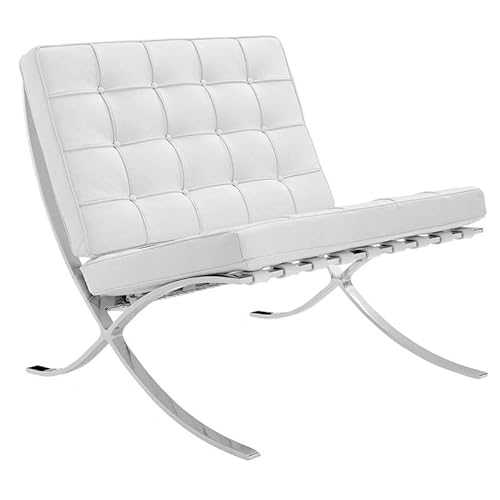 Furnwise Premium Modern Leather Armchair for Living Room with Stainless Steel Polished Frame (White)
