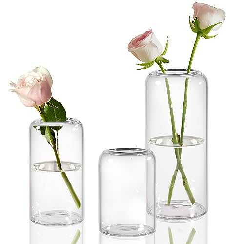 ZENS Glass Bud Vases Set of 3, Minimalist Clear Small Glass Vase for Home Decor Centerpieces, Modern Cylinder Flowers Vases for Wedding Living Room
