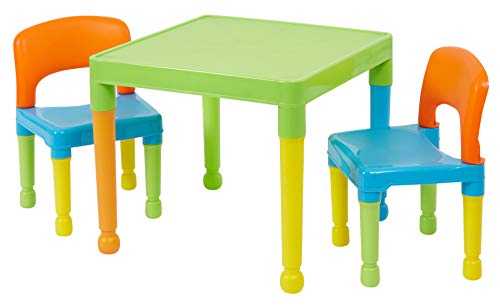 Liberty House Toys Children's Multi-Coloured Table & 2 Chairs Set, Multicoloured, 51x51x43.5 cm