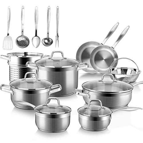 Duxtop SSIB Stainless Steel Induction Cookware Set, Impact-Bonded Technology (19 Pieces)