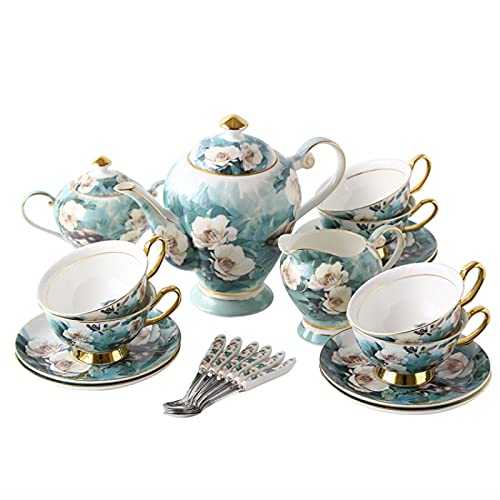 ErZhuiZi 21 Pieces British Porcelain Tea Sets, Vintage Flowers Bone China Coffee Set, Afternoon Tea Set Wedding Tea Service for Adults