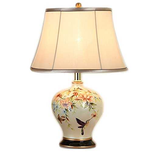 NPZ- Modern Chinese style ceramics Light body cloth lampshade E27 button switch table lamp Bedroom decorated table lamp ( Color : A )