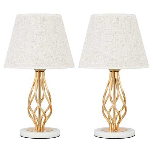 UOMIO Table Lamps Set of 2 Bedside Lamps with White Shades Marble Base Nightstand Lamps for Bedroom Living Room Gold