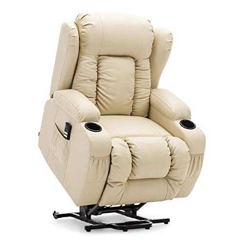 More4Homes CAESAR DUAL MOTOR ELECTRIC RISER RECLINER ARMCHAIR SOFA MOBILITY BONDED LEATHER LIFT CHAIR (Cream)