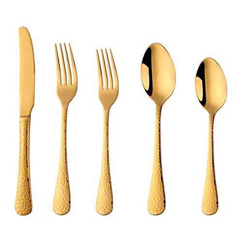 Eljjhah 30 pcs Elegant Golden mirror gold cutlery Gold Plated 18/10 Stainless steel Dinnerware Set Dinner Fork Dining Tablespoon (Color : 60pcs Gold)