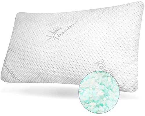 Snuggle-Pedic Original USA Made Ultra-Luxury Bamboo Shredded Memory Foam Pillow Combination – Best Zipperless Kool-Flow Cooling Hypoallergenic Bed Pillow Outer Fabric Covering – (King Size)
