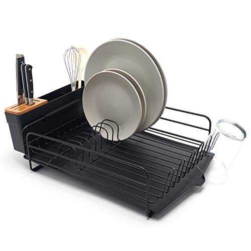 simplywire - Premium Large Dish Drainer with Drip Tray & Cutlery Holder - Black