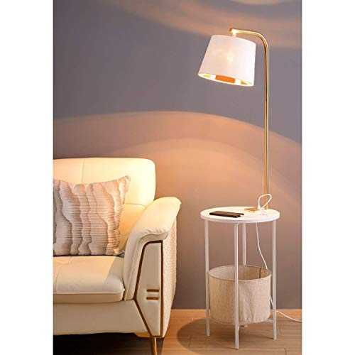 Modern Nightstand LED Floor Lamp, Combination End Table Floor Light with USB Port Attached and Wireless Charging, Living Room Sofa Office Bedside Table Lamp (Color : White)