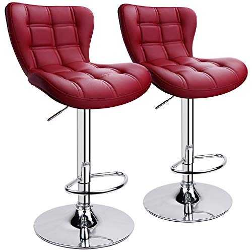 Leader Accessories Shell Back with Double Stitching Adjustable Bar Stools, Bar Chairs Breakfast Dining Stools for Kitchen Island Counter Bar Stools PU Leather,Set of 2 (red)