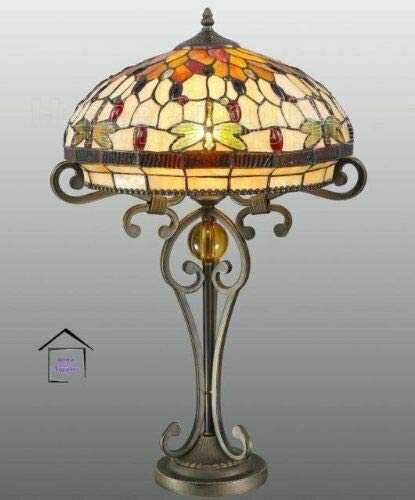 Real Stained Glass Large Tiffany Style Table Lamp 16" Wide Shade