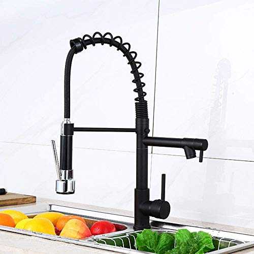 HAPPLiGNLY Kitchen taps with Pull Out Spray, Sink Mixer Tap Kitchen Faucet Black Brass 360 Degree Rotation Single Hole Pull Out Sprayer + Swivel Kitchen Mixer Spout Comes with UK Standard Fit