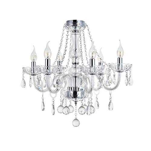 A1A9 Maria Theresa Crystal Chandelier Lights, Clear Glass K9 Crystal 6 Arms Ceiling Light Fixture LED Pendant Lighting for Living Room, Dining Room, Hallway, Stairway, Lounge, Size: D58cm H53cm