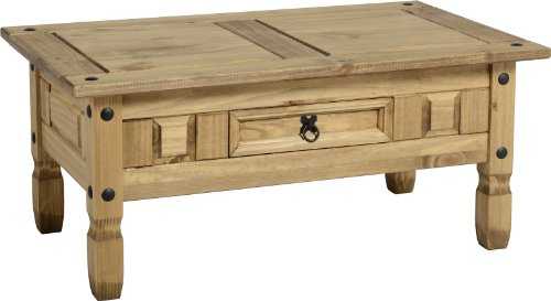 Corona Coffee Table Grey 1 Drawer Mexican Waxed Pine, Solid Wood Occasional