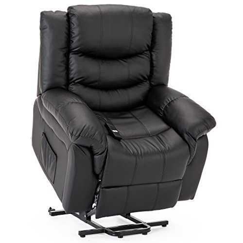 More4Homes SEATTLE ELECTRIC RISE RECLINER BONDED LEATHER ARMCHAIR SOFA HOME LOUNGE RISER CHAIR (Black)