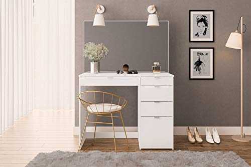 Birlea Furniture Ava 5 Drawer Dressing Table & Mirror, Engineered Wood, White, One Size