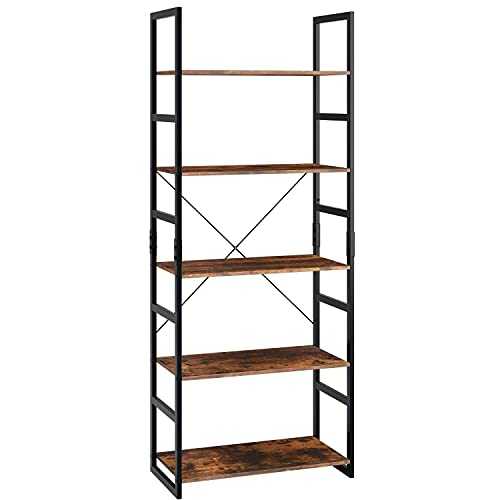 ADSE Shelf Ladder Shelf 5-Tier Bookshelf Storage Rack Display Shelving Unit Plant Stand with Metal Frame 60x30x158cm
